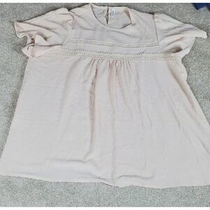 FALECHAY Women's Top Shirt Size 3XL Cream Color Nubby Fabric Button At Back Neck